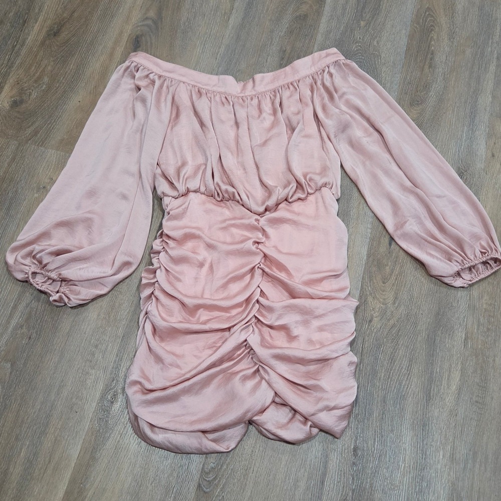 Mable Kamryn Off Shoulder Ruched Mini Dress Blush Pink  Large